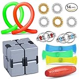 Oliva Branch Sensory Fidget Toys, Fidget Cube, Sensory Toys, Stress Relieving and Focus Increasing Stretch Desk Toys for Kids/Adults (Pack of 14)