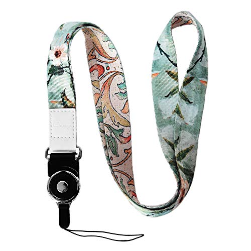 Crimmy Detachable Cell Phone Neck Lanyard, Universal, Double Sided Neck Strap Band Lanyards for Camera, Cell Phone, iPod, USB, Flash Drive (Light Flower)