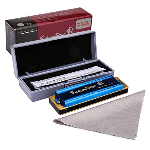 IAMGlobal Harmonica Key of C 10 Hole 20 Tone, Harmonica C Blues with Case, Cleaning Cloth, Phosphor Bronze Reeds Titanium Alloy Plated, Musical Instrument (Blue) - Thumbnail 7