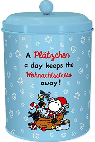 Sheepworld 49767 Biscuits Cookies Container 5 A Day Keeps The Christmas Stress Away, Height 20 cm, 240 Ci Storage Tin – Multi, 13.5 cm