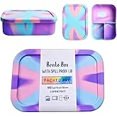 PACKED JOY Silicone Lunch Box for Adults & Kids, 40oz Bento Box | 3 Compartments, Leak-Proof Design, 100% Food-Grade Silicone | Microwavable & Portable For All Occasions (5.7x8.5in, Purple)