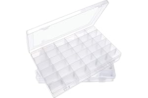 IOOLEEM 2 Pack 36 Grids Plastic Bead Organizer Box, Adjustable Dividers, Sewing storage, Organizer Container Storage Box, Dividers for bead arts and crafts.
