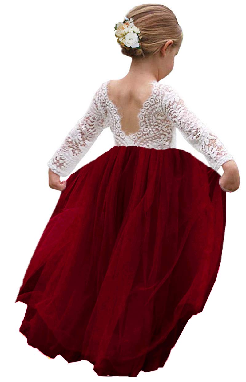 Topmaker Girl Toddler Full-Length Straight Tulle Tutu Lace Back Party Flower Girl Dress