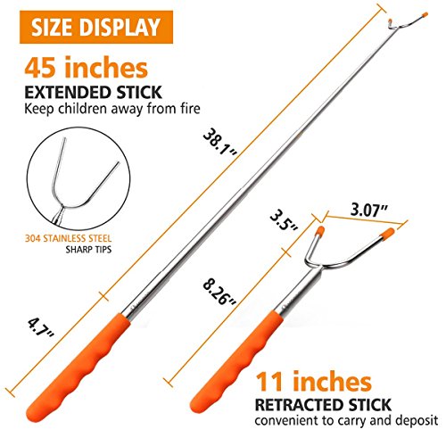 MCIRCO Marshmallow Roasting Sticks,Set of 10 Pack 42“ Telescoping Smores Skewers Hot Dog Extending Stainless Steel Forks for Camping, Campfire, Bonfire Kids