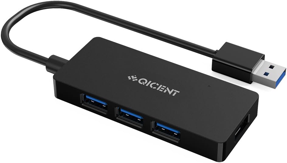 QICENT 4 Port USB 3.0 Ultra-Mini HUB With Micro B Small USB HUB for Windows 10 Mac OS - Black