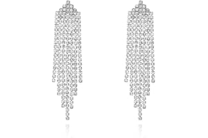 Luxval Rhinestone Earrings Dangling for Women Sparkly Silver Dangle Earrings Girls Long Chandelier Earrings Tassel Lightweight Ear Studs Cubic Zirconia Crystal Statement