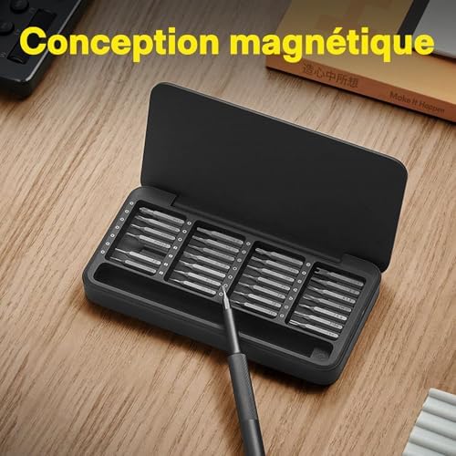Kit Tournevis Précision 28 en 1, embouts magnétiques boîte manuel