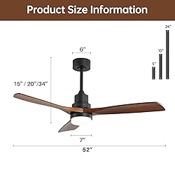 Sofucor 52 Inch Solid Wood Ceiling Fans with Lights