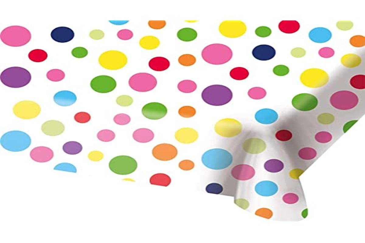 Folat 65113 Happy Bday Table Cloth with Dots-130x180 cm, Polka Dot, Multi Colours, Normal