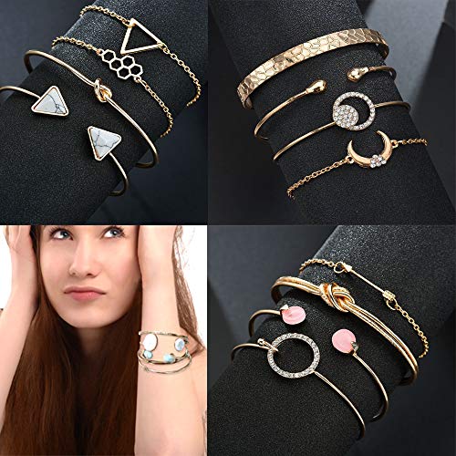 yunanwa 5 PACK (23pcs) Multiple Layered Stackable Open Cuff Wrap Bangle Bracelet Jewelry