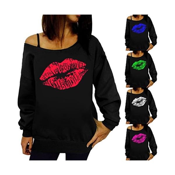 Goddessvan Women Lip Printed Long Sleeve Sweatshirt Pullover Tops Blouse Shirt (Red, L) - Image 5
