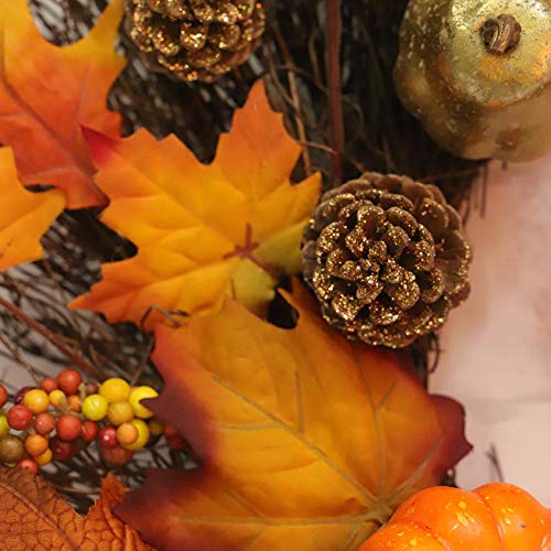 Fall Maple Leaf Pumpkin Wreath Christmas Artificial Wreath Front Door Decoration Thanksgiving Decorative Garland - Thumbnail 7