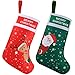 EasyAcc Christmas Stockings for Fireplace, 2 Pack 15.7'' Red Green Reindeer Santa Christmas Stocking Christmas Tree Decorations for Christmas Family Holiday Xmas Decor