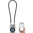 eLinkSmart Fingerprint Cable Lock, 6" Long Shackle Small Keyless Biometric Waterproof Bluetooth Smart Padlock for Gate Outdoor Fence Fridge Gym Locker Cabinet Gun Pool Yard Pantry Helmet Ski - Silver