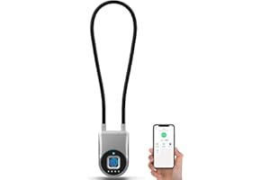 eLinkSmart Fingerprint Cable Lock, 6" Long Shackle Small Keyless Biometric Waterproof Bluetooth Smart Padlock for Gate Outdoor Fence Fridge Gym Locker Cabinet Gun Pool Yard Pantry Helmet Ski - Silver