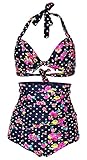Cocoship Flora Polka Vintage High Waisted Bikini Swimsuits Swimwear(FBA)