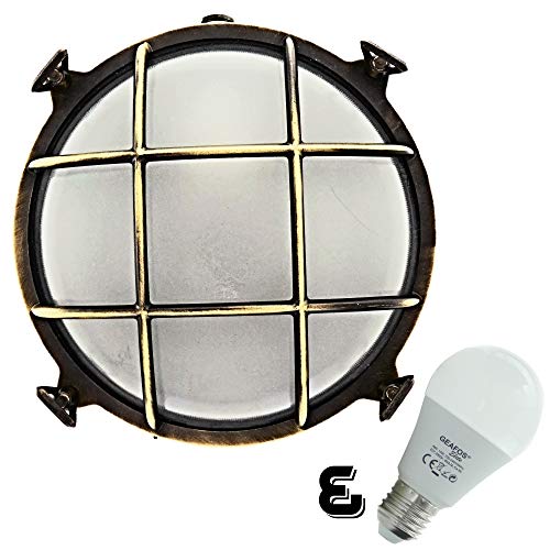Brootzo Rota Plafondlamp van messin een vintage retro scheepslamp voor wand muur huem, buitenlamp LED (Antiek brons) - Afbeelding 3