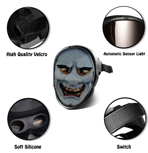 AINSKO Led Face Mask for Halloween Programmable Digital Mask Light Up