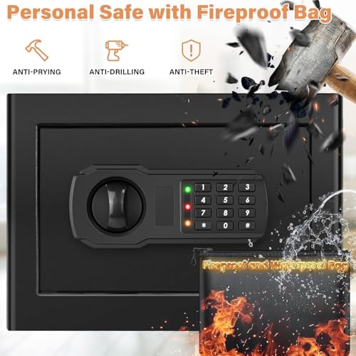 25L Safe for Home with Fireproof Waterproof Wallet, Digital Safe Safe with Removable Shelf and Alarm System, Wall Safe, Furniture Safe for Cash, Medication, Jewellery, A4 Documents