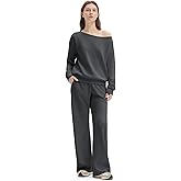 SUUKSESS Women 2 Piece Lounge Matching Set Off Shoulder Sweatshirt Wide Leg Sweatpant