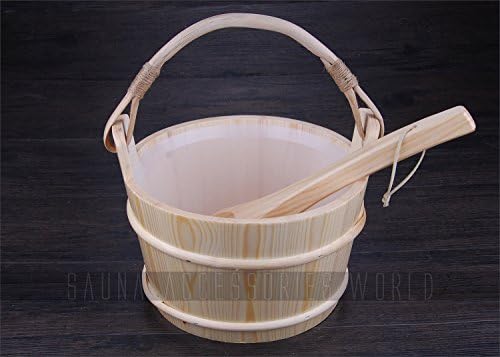 Finnish Spruce wooden Sauna Bucket with Plastic Insert Pan 5L Stylish