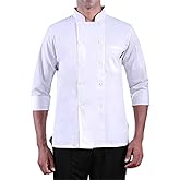 Men's Double-Breasted Chef Coat Uniform Long Sleeve Cook Jacket Restaurant Kitchen Work Clothes