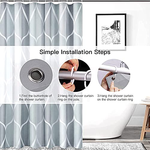 EASYBUYTECH Polyester Waterproof Washable Shower Curtain Set with 12 Hooks, Grey(180x180cm)