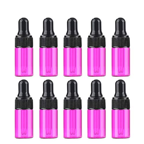 30PCS Glass Dropper Bottle, Portable Travel 2ML Colored Empty Refillable Glass Vials Essential Oil Perfume Liquid Pots Sample Bottles Containers with Black Head Droppers (pink)