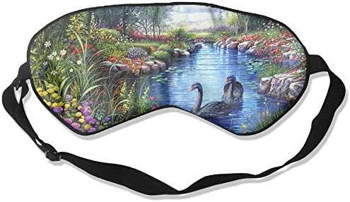 100% Silk Sleep Mask Eye Mask Black Swans Trees River Flowers Painting Soft Eyeshade Blindfold With Adjustable Strap For Men Women And Kids For Sleeping Travel Work Naps Blocks Light