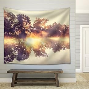 Unusual River Fog in Summer Season - Fabric Wall Tapestry Home Decor - 51x60 inches