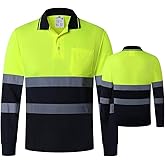 ANSI Class 2 Hi Vis Shirts Yellow Navy Long Sleeve Reflective Polo Shirt Safety Work Shirt for Construction Men and Women
