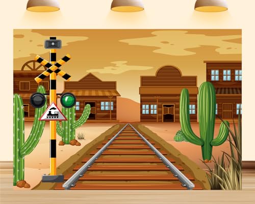 SHDASMIL 7x5ft Western Railroad Train Backdrop Wild