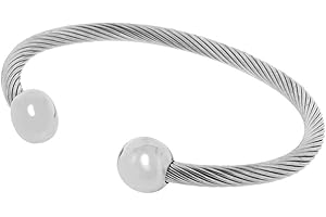 QRAY Silver Deluxe Surgical Steel Golf Athletic Bracelet Men Women C-Shaped Health Wellness Bracelet