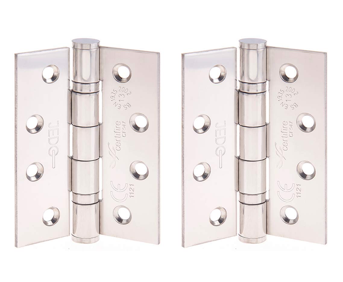 Jedo Polished Stainless Steel Ball Bearing Hinges 100mm Grade 13 + Screws