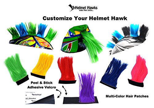 Helmet Hawks Motorcycle, Ski or Snowboard Helmet Mohawk w/Sticky Hook and Loop Fastener Adhesive (8) Hair Patches 2" long x 6" Tall - Deep Ocean Blue