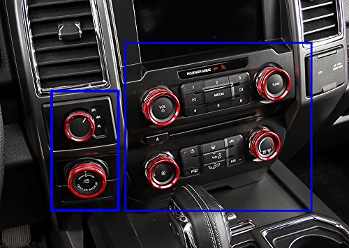 6pcs Aluminum Alloy Car Inner Air Conditioner & Trailer & 4WD Switch Knob Ring Cover Trim For Ford F150 XLT 2016 2017 (Red Whole Set Knob Cover)