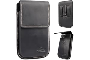 Topstache Leather Phone Holster with Belt Clip,Flip Cell Phone Pouch for iPhone 14/13 Pro Max,S23 Plus Belt Clip Phone Case,Universal Smartphone Sheath,XL,Black