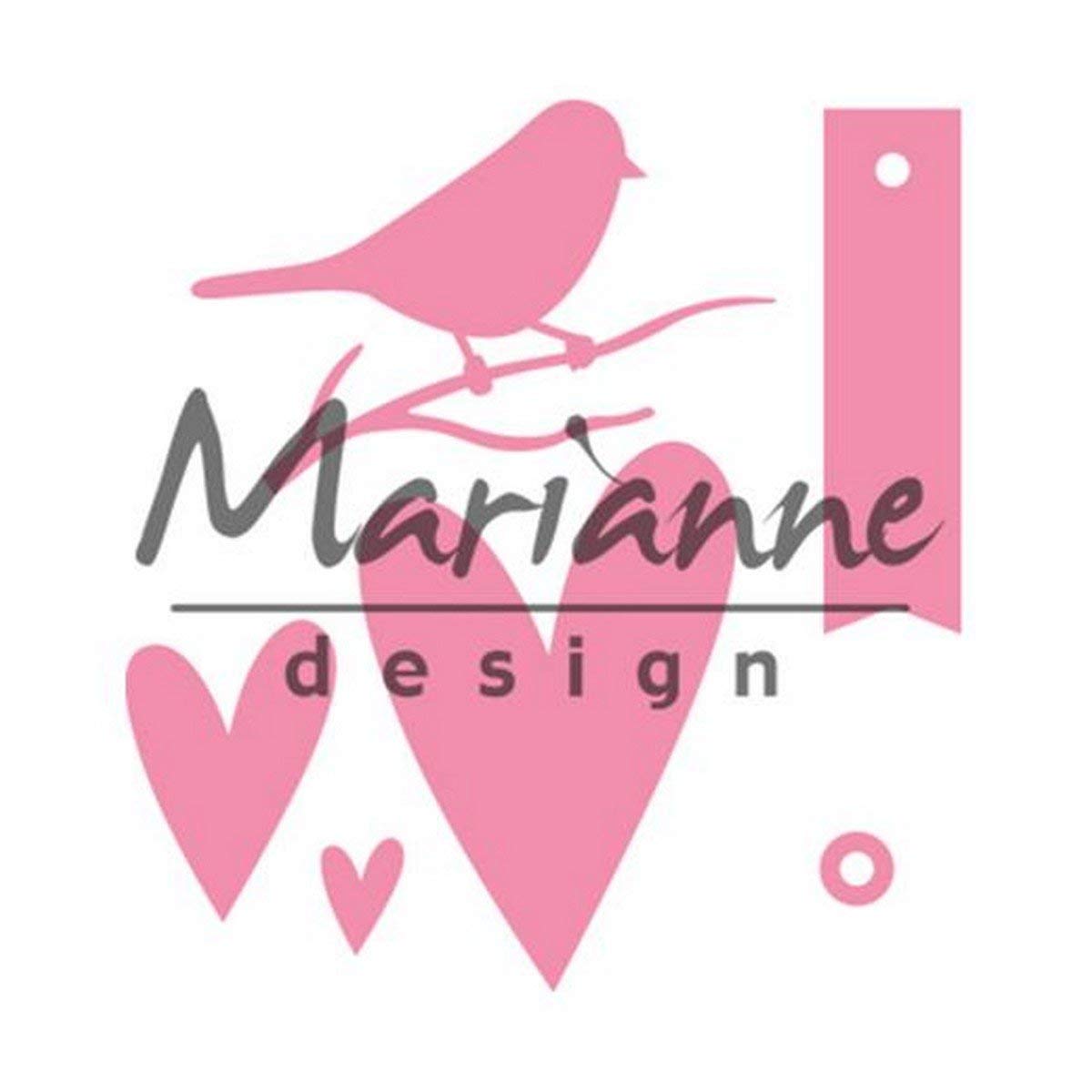Marianne Design "Karin's Bird, Hearts & Tag Christmas Collectables Gift Wrapping Die, Pink