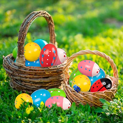 Geefuun 14 Pack Easter Wooden Eggs Shakers Decorations Percussion Musical Maracas Craft for Kids/Toddlers Hunt Game Gifts Basket Stuffers Fillers Decor