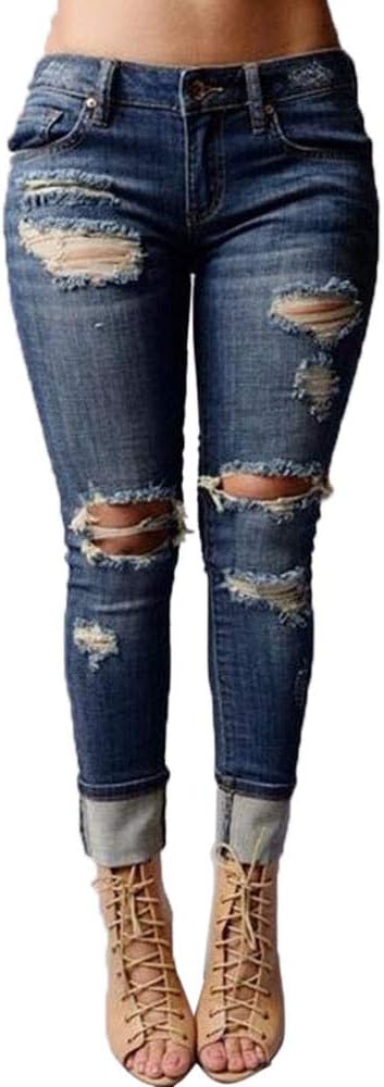 Clearance Women Slim Washed Ripped Hole Gradient Long Jeans Denim Sexy Regular Pants
