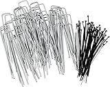 Stepton 100-Pack Galvanized Garden Pegs / Securing Lawn Staples / Pins / Weed Fabric Stakes 6-Inches 11-Gauge Comes with 50 Cable Ties