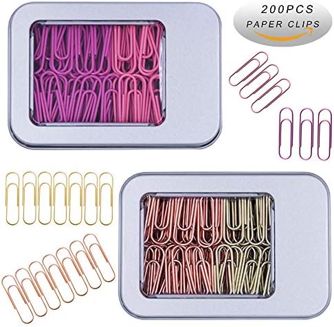 200pcs Office Paper Clips, 30mm Rose Gold Paper Clips,4 Color Rose Gold Office
