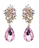 Elegant Vine Patterned Teardrop Gemstone Fashion Clip on Dangling Earrings