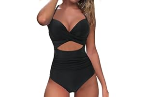 MOOSLOVER Women Sexy Cutout One Piece Swimsuits Push Up Tummy Control Monokini Bathing Suits(M,Black)