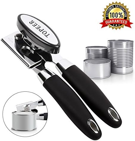 Topeer Can Opener Manual Smooth Edge with Heavy Duty Stainless Steel Black Easy Use For Seniors and Arthritis