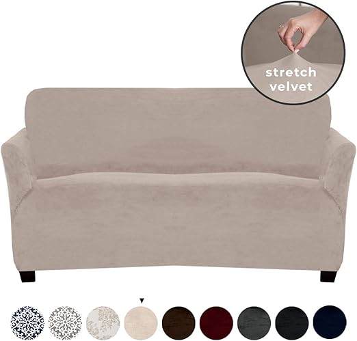 Amazon Com Great Bay Home Velvet Plush Stretch Sofa Slipcover