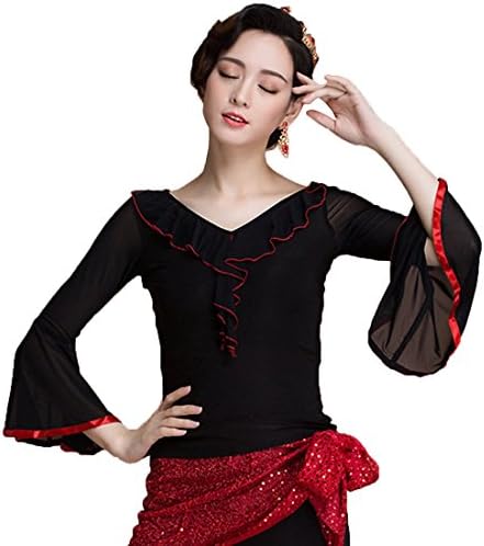 NAKOKOU Latin Dance Tops for Women Salsa Top Ballroom Dance Shirt Black