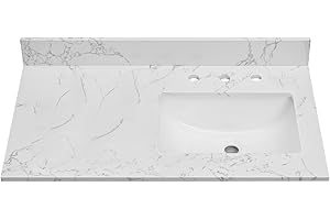EQLOO 36 Inch Engineered Stone Bathroom Vanity Sink Top, with Undermount Rectangular Right Side Sink, Vanity Countertop with 8 inch Faucet Hole Spacing and Backsplash in Lightning White