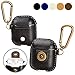 A+case case Leather Cover Compatible for air pods Accessories with Hook Keychain & Earbuds Strap Shock Resistant Full Protective case for Wireless Earbuds Charging case (Black)
