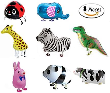 Hraindrop 8pcs Walking Animal Balloons, Birthday Party Decor Children Kids Gift - Including Elephant, Dinosaur, Giraffe Beetle, Panda, Cow, Bunny, Zebra, mixes pet party